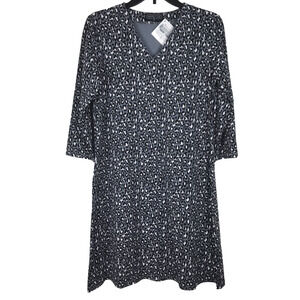 NWT Duffield Lane Maren Dress V-Neck 3/4 Sleeve Mini Dress Gray Leopard Medium
